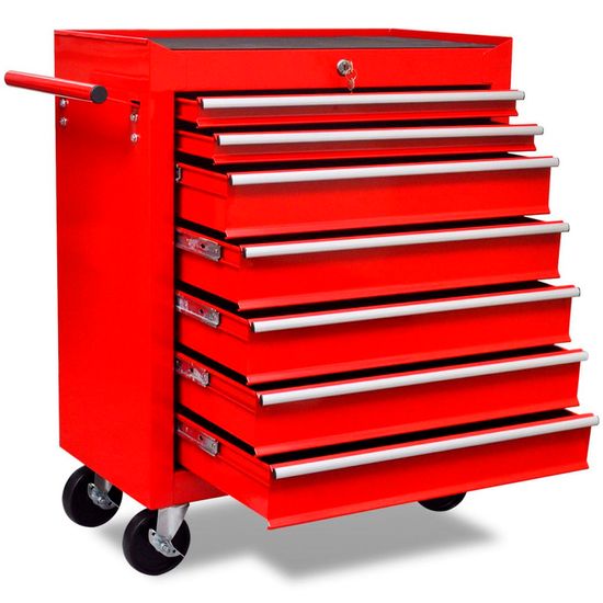 shumee Rdeč delavniški voziček za shranjevanje orodja s 7 predali