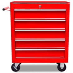 Greatstore Rdeč delavniški voziček za shranjevanje orodja s 5 predali