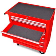 Vidaxl Rdeč delavniški voziček za shranjevanje orodja s 7 predali
