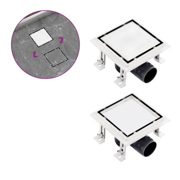 Vidaxl Kanaleta za tuš 2 v 1 raven pokrov in vložek 15x15 cm jeklo