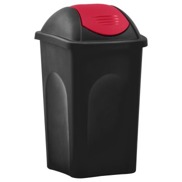 Vidaxl Koš za smeti z nihajnim pokrovom 60 L črn in rdeč