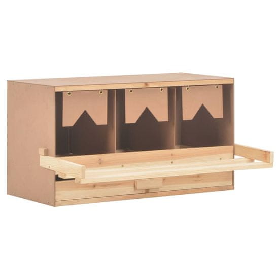 Vidaxl Gnezdišče za kokoši s 3 predelki 72x33x38 cm trdna borovina