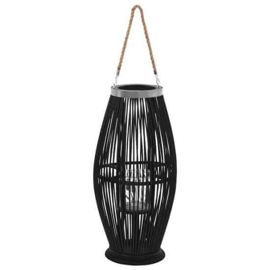 Greatstore Viseča laterna za svečo iz bambusa črna 60 cm