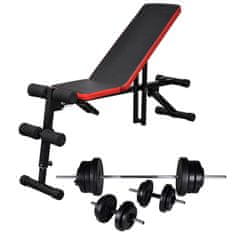 Vidaxl Prilagodljiva vadbena klop s kompletom uteži in palic 60,5 kg