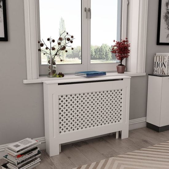 Greatstore Pokrov za radiator bel 112x19x81,5 cm MDF