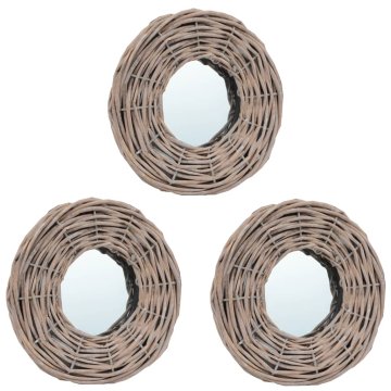 Vidaxl Ogledala 3 kosi 15 cm s pletenim okvirjem