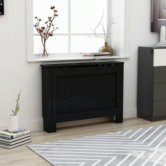 Greatstore Pokrov za radiator črn 112x19x81 cm mediapan