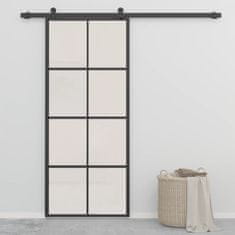 Vidaxl Drsna vrata iz aluminija in ESG stekla 90x205 cm črna