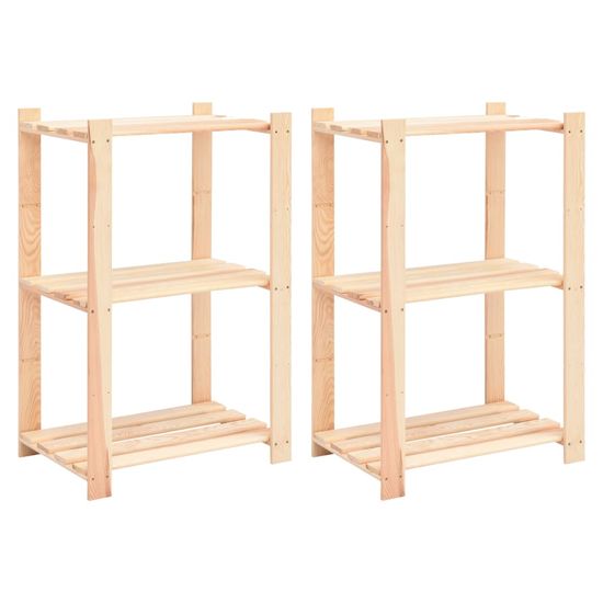 Vidaxl Stojalo 3-nadstropno 2 kosa 60x38x90 cm trdna borovina 150 kg