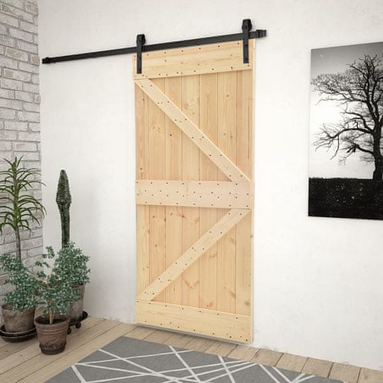 Greatstore Drsna vrata s kompletom vodil 100x210 cm trdna borovina