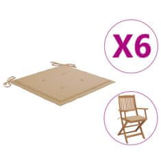 Vidaxl Blazine za vrtne stole 6 kosov bež 40x40x4 cm oxford tkanina