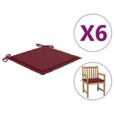 Vidaxl Blazine za vrtne stole 6 kosov vinsko rdeče 50x50x3 cm oxford