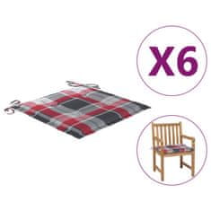 Vidaxl Blazine za vrtne stole 6 kosov rdeče karo 50x50x3 cm oxford