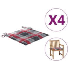 Vidaxl Blazine za vrtne stole 4 kosi rdeče karo 50x50x3 cm oxford