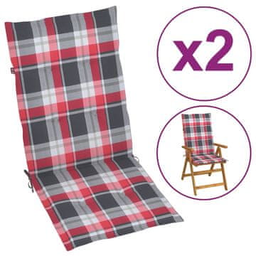 Vidaxl Blazine za vrtne stole 2 kosa rdeče karo 120x50x3 cm blago