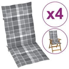 Vidaxl Blazine za vrtne stole 4 kosi sive karo 120x50x3 cm blago