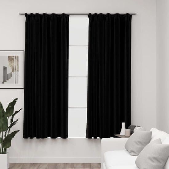 Vidaxl Zatemnitvene zavese z obešali 2 kosa črne 140x175 cm