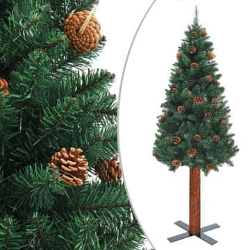 Vidaxl Ozka novoletna jelka pravi les in storži zelena 210 cm PVC
