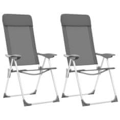 Greatstore Zložljivi stoli za kampiranje 2 kosa sive barve aluminij