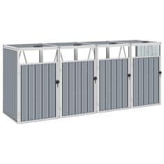 Vidaxl Lopa za štiri smetnjake siva 286x81x121 cm jeklo