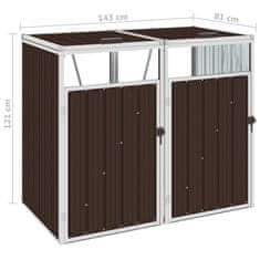 Vidaxl Dvojna lopa za smetnjak rjava 143x81x121 cm jeklo