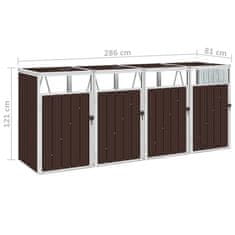 Vidaxl Lopa za štiri smetnjake rjava 286x81x121 cm jeklo
