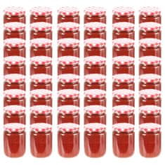 Vidaxl Stekleni kozarci z belimi in rdečimi pokrovi 48 kosov 230 ml