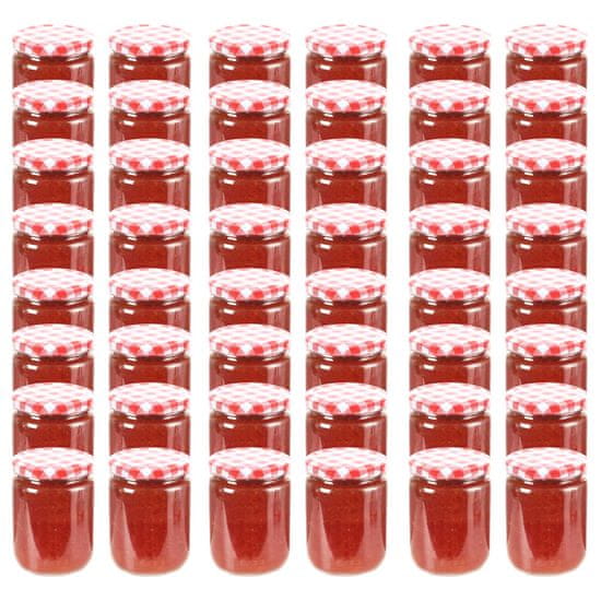shumee Stekleni kozarci z belimi in rdečimi pokrovi 48 kosov 230 ml