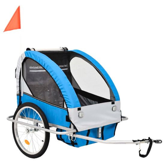 Vidaxl 2-v-1 Otroška kolesarska prikolica in voziček modra in siva