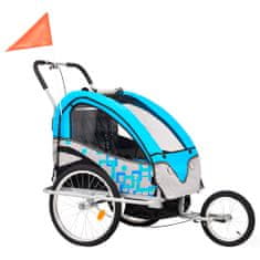 Vidaxl 2-v-1 Otroška kolesarska prikolica in voziček moder in siv
