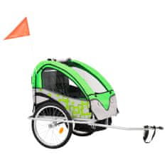 Greatstore 2-v-1 Otroška kolesarska prikolica in voziček zelena in siva
