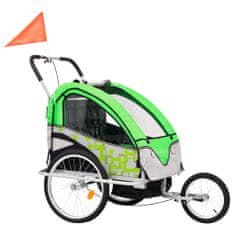 Otroška kolesarska prikolica in voziček 2 v 1 zelena in siva