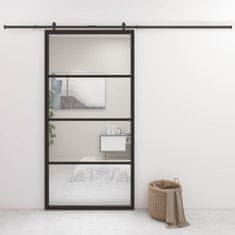 Vidaxl Drsna vrata iz aluminija in ESG stekla 102,5x205 cm črna