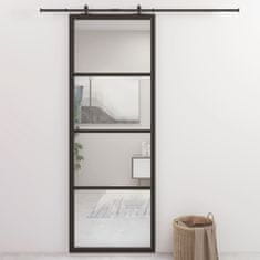 Vidaxl Drsna vrata iz aluminija in ESG stekla 76x205 cm črna