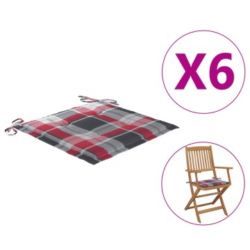Vidaxl Blazine za vrtne stole 6 kosov rdeče karo 40x40x3 cm oxford