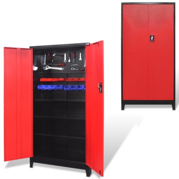 Vidaxl Omara za orodje z 2 vrati jeklo 90x40x180 cm črna in rdeča