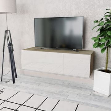 Vidaxl TV omarica iverna plošča 120x40x34 cm visok sijaj bela in hrast