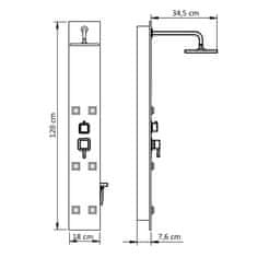 Greatstore Panelna enota za tuš steklo 18x41,2x120 cm črna