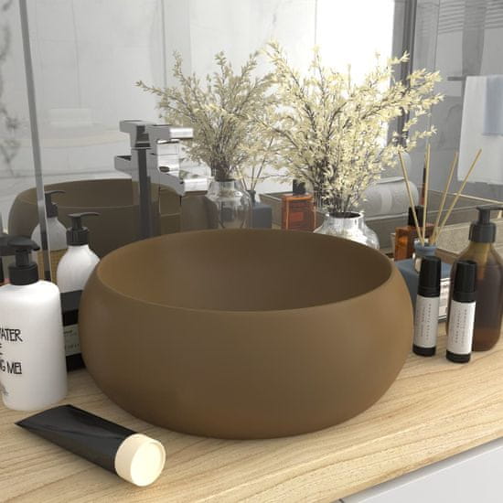 Greatstore Razkošen umivalnik okrogel mat krem 40x15 cm keramičen