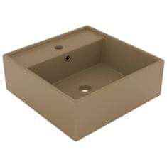 Vidaxl Razkošen umivalnik kvadraten mat krem 41x41 cm keramika