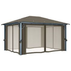 Vidaxl Paviljon z zaveso in LED lučkami 4x3 m taupe aluminij