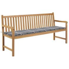 Vidaxl Vrtna klop s sivo karo blazino 175 cm trdna tikovina