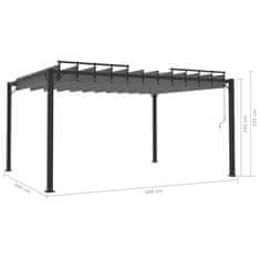 Greatstore Paviljon z rešetkasto streho 3x4 m antracitno blago in aluminij