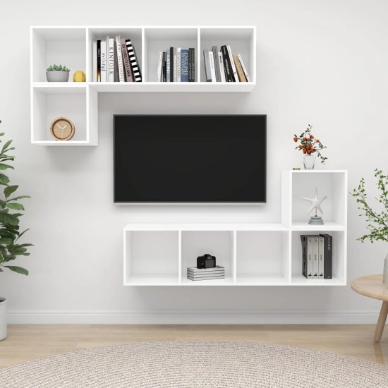 Greatstore Komplet TV omaric 4-delni bela iverna plošča