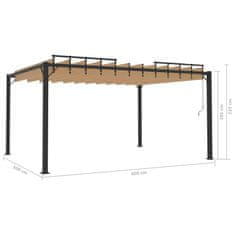 Greatstore Paviljon z rešetkasto streho 3x4 m taupe blago in aluminij