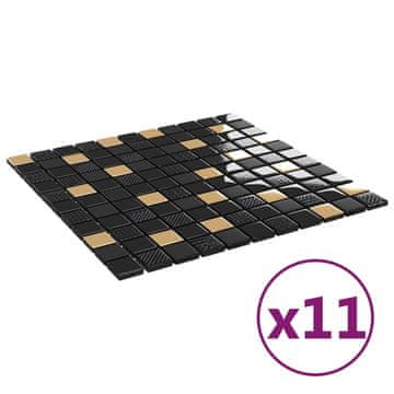 Vidaxl Mozaik ploščice 11 kosov črne in zlate 30x30 cm steklo