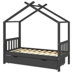 Greatstore Otroški posteljni okvir s predalom temno siva borovina 80x160cm