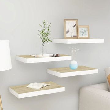Vidaxl vidaXL Stenske police, 4 kosi, hrast in bela, 50x23x3,8 cm, MDF
