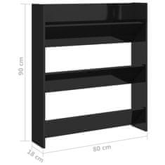 Vidaxl Stenska omara za čevlje visok sijaj črna 80x18x90 cm iverna pl.