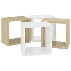 Vidaxl Stenske police kockaste 4 kosi bele in sonoma hrast 22x15x22 cm